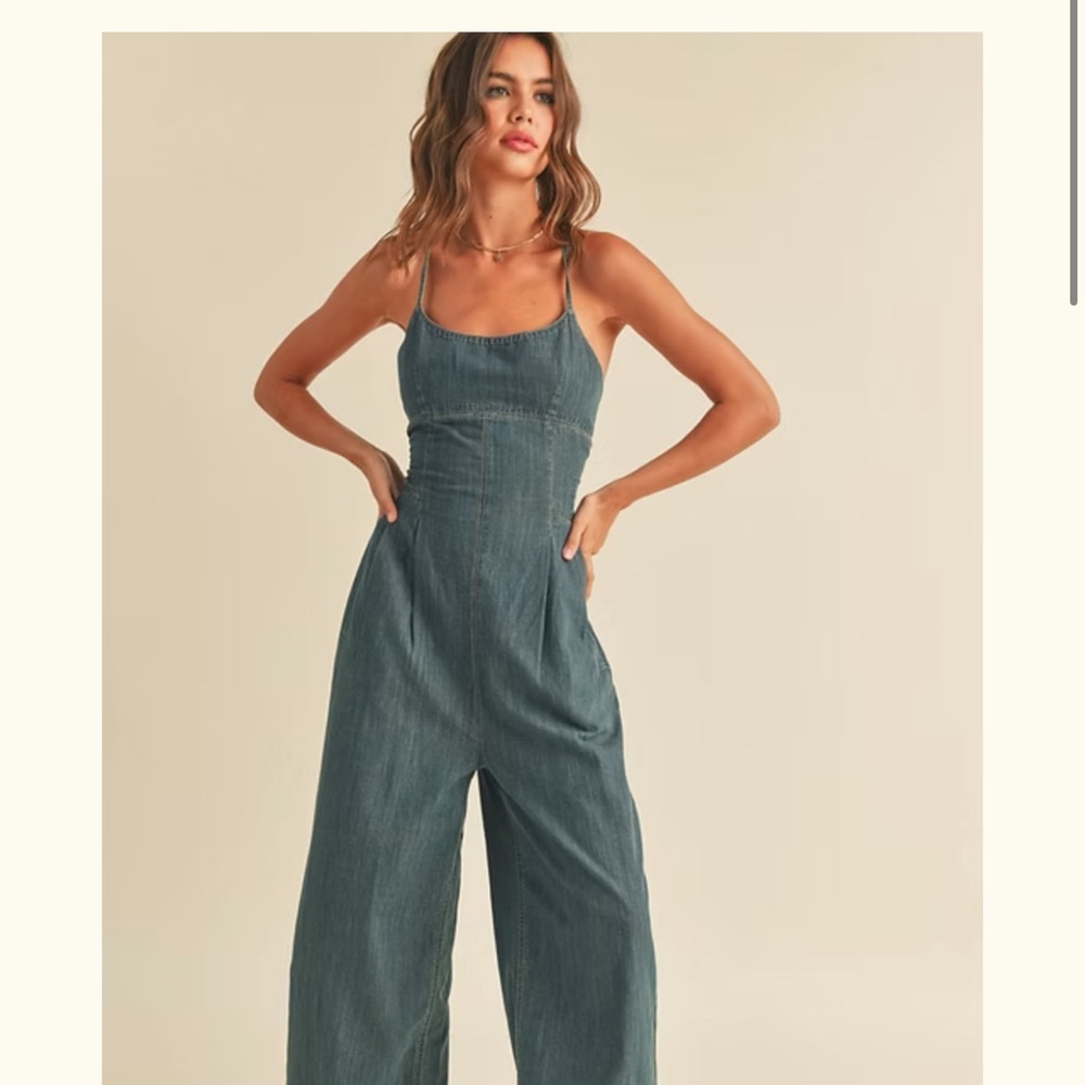 Backless Washed Denim Jumpsuit in Blue - Picture 4 of 6